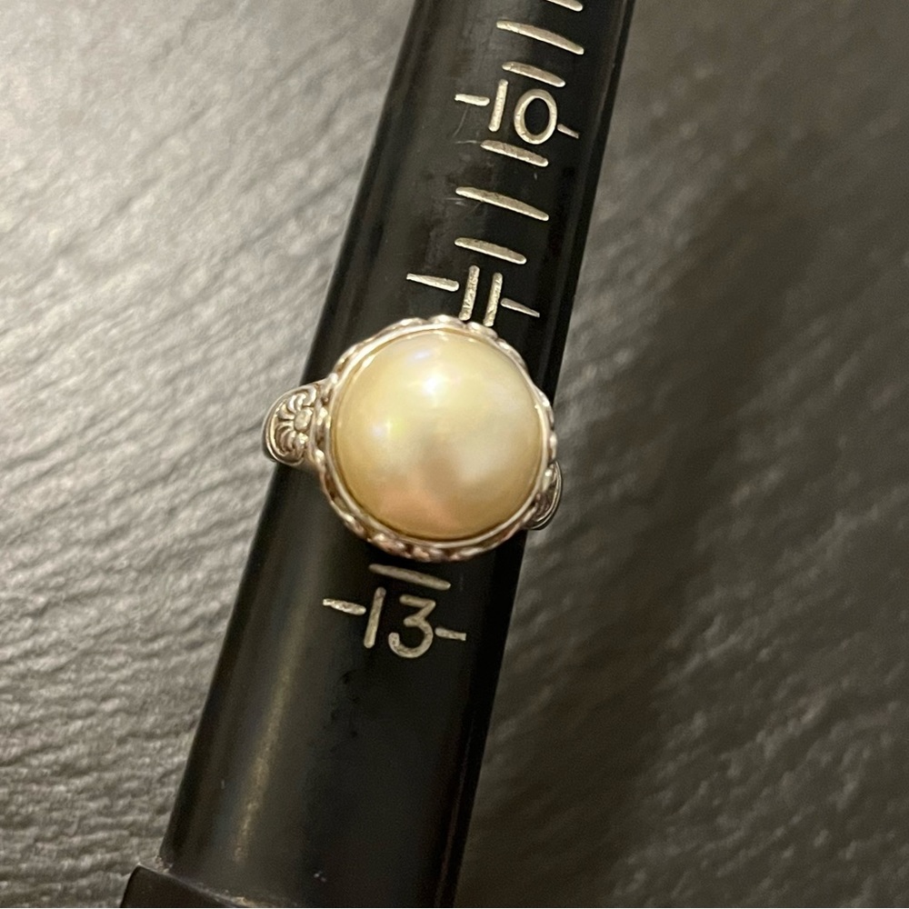 Vintage Mother of Pearl Sterling Silver Ring Marked FP 925 Size 12